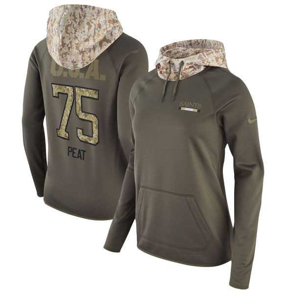 Women Nike Saints 75 Andrus Peat Olive Salute To Service Pullover Hoodie